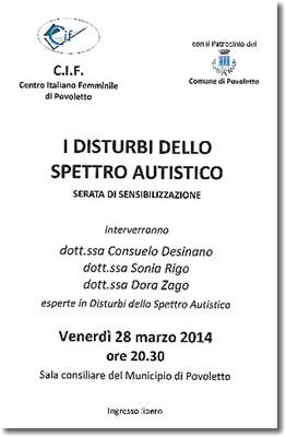 Locandina incontro 'I disturbi dello spettro autistico'