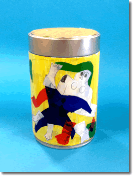 Chiara - Materiali: barattolo di latta, colore acrilico base, carte veline, carta collage